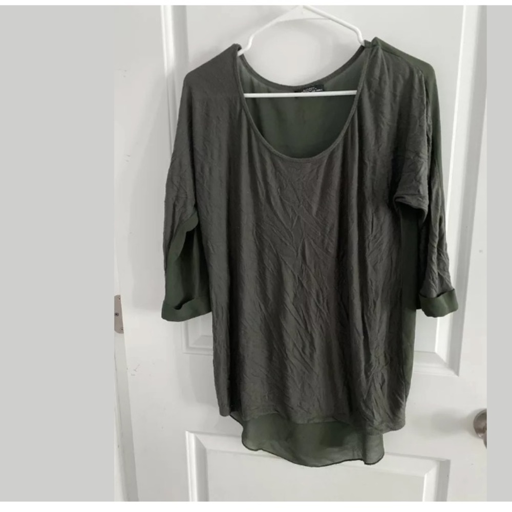 Womans Shirt High Low Army Green - Small